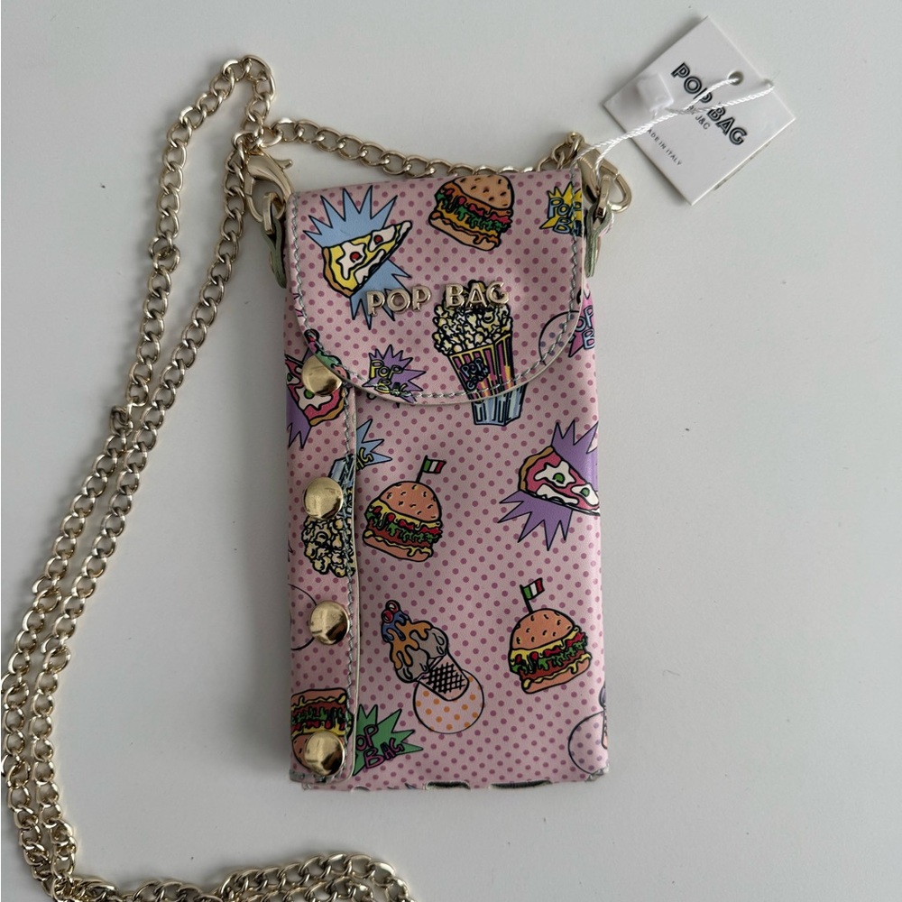 Cellphone crossover bag with chain . BRAND NEW . POP BAG made in Italy